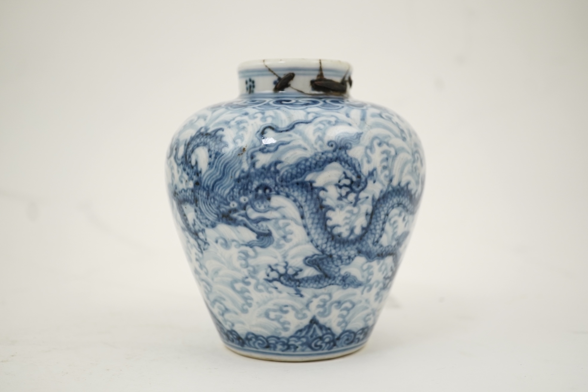 A Chinese blue and white 'dragon' vase, probably Qing dynasty